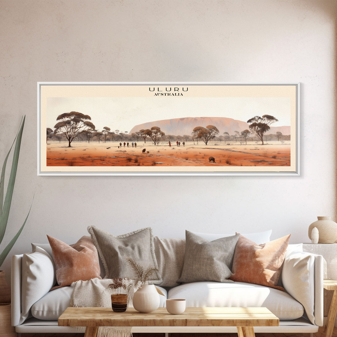 Uluru Travel Art Framed Canvas Print, COUNTRY Wall Decor, Home Decor, Travel Poster, Vintage Wall Art, Watercolor Painting