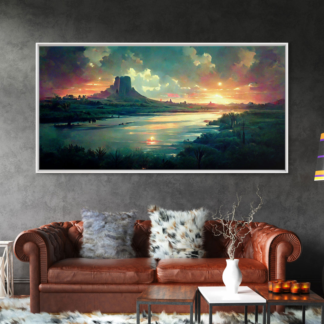 Vaporwave Sunset Canvas Print, beautiful landscape art, living room wall art