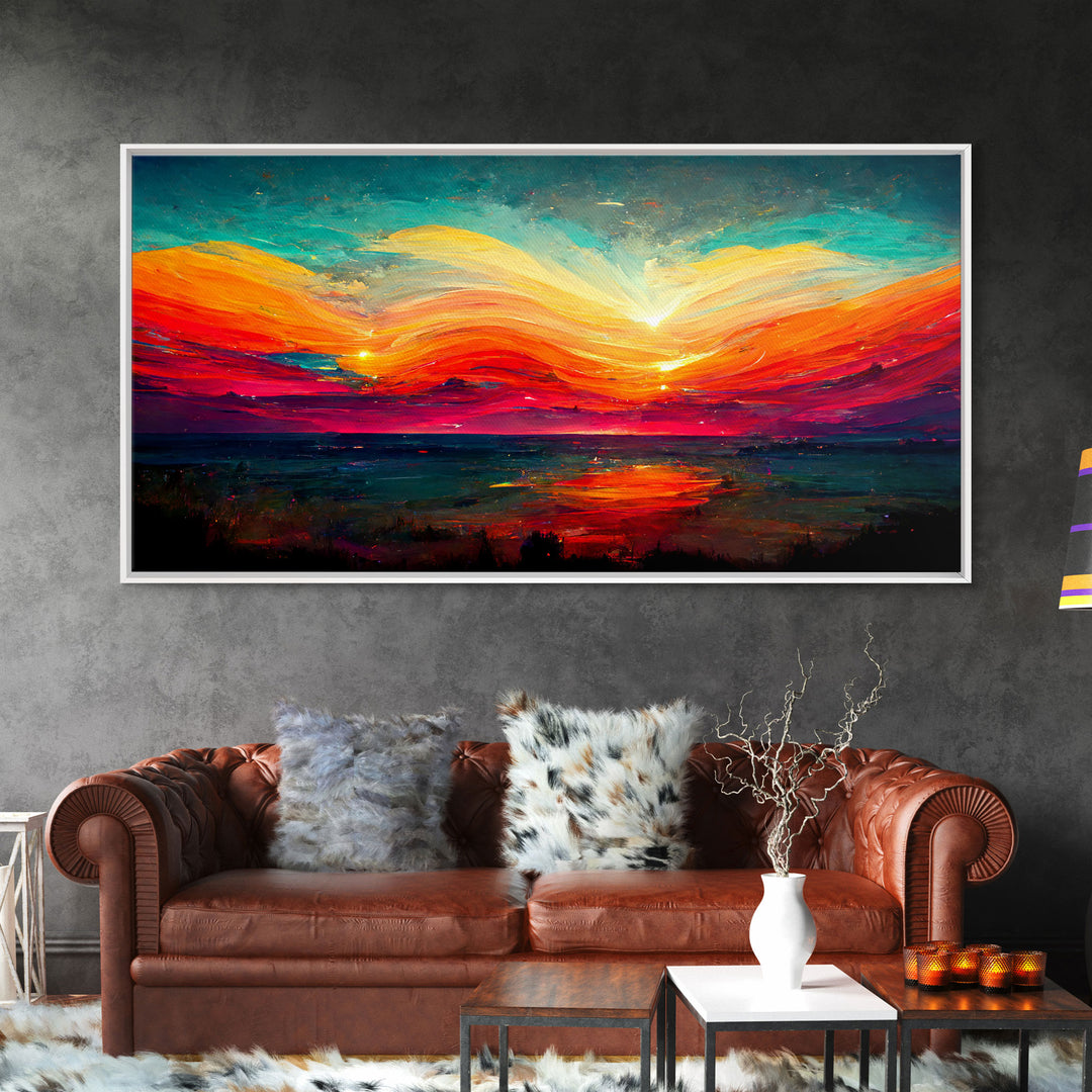 Beautiful sunset canvas print, canvas art, ink painting style, abstract sunset wall art, cool wall art