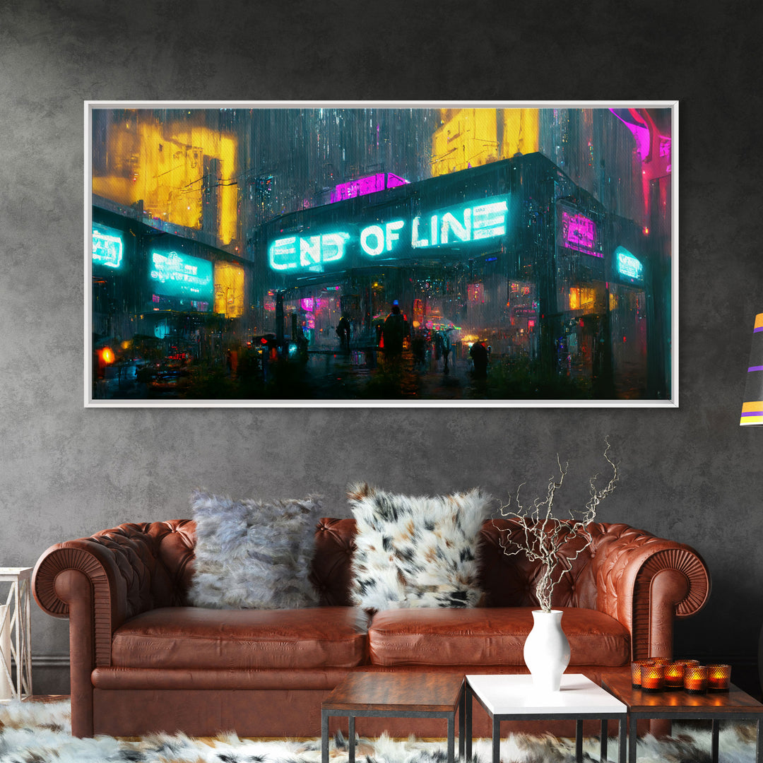 End Of Line, Cyberpunk Subway Art, Dystopian Cyber Punk City, Canvas Print, Bladerunner vibes art, cool wall art, night city