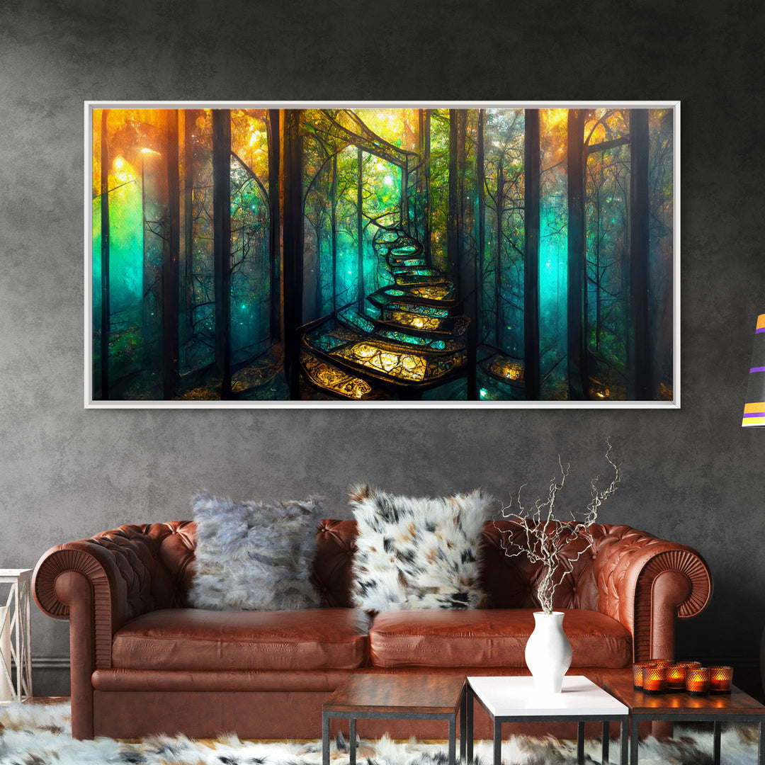 Fantasy wall art, canvas print, magical forest, fantasy landscape art, ready to hang wall art, bioluminescent glowing fantasy wall decor