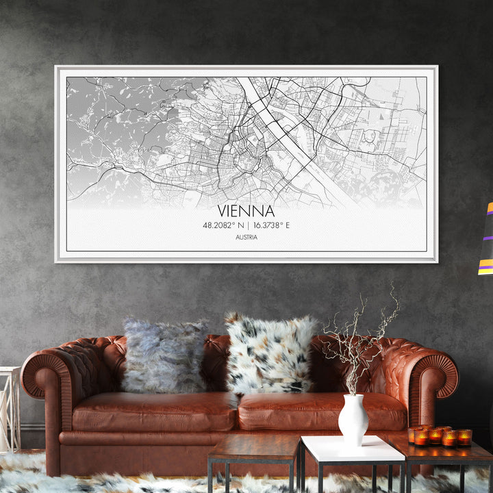 Vienna City Map, Austria Art, Map Print, Modern Wall Art, Wall Art, Canvas Art, European Wall Art, Unique Wall Décor, Home Office Art