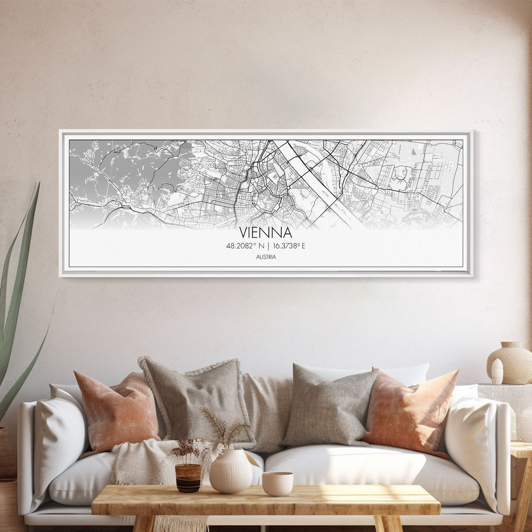 Panoramic Vienna City Map, Austria Art, Map Print, Minimalist Wall Art, Canvas Art, Housewarming Gift, Street Map Art, Closing Gift