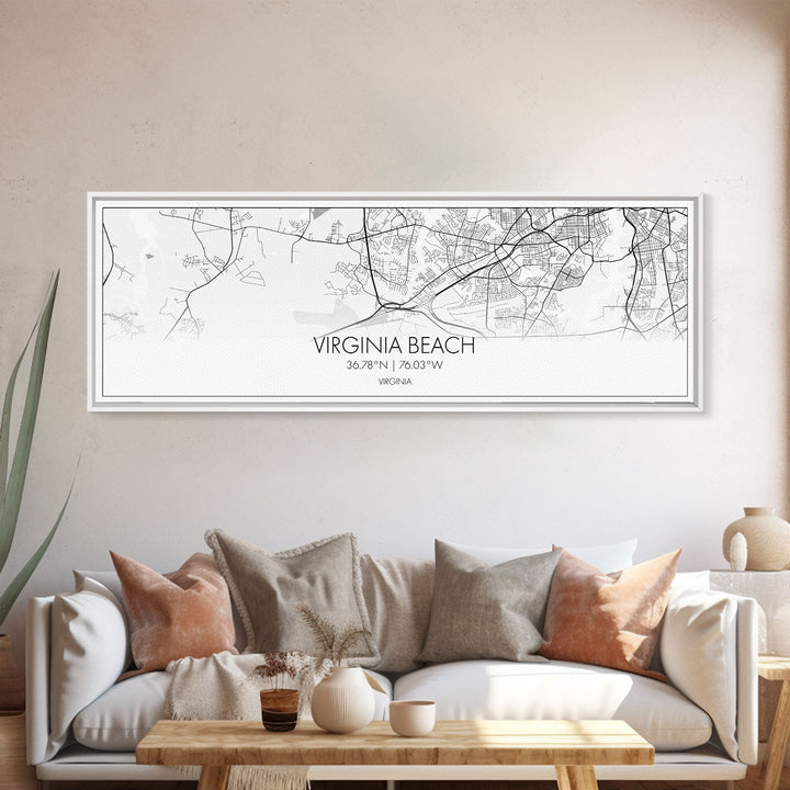 Panoramic Virginia Beach City Map, Virginia Art, Map Print, Minimalist Wall Art, Canvas Art, Housewarming Gift, Street Map Art, Closing Gift