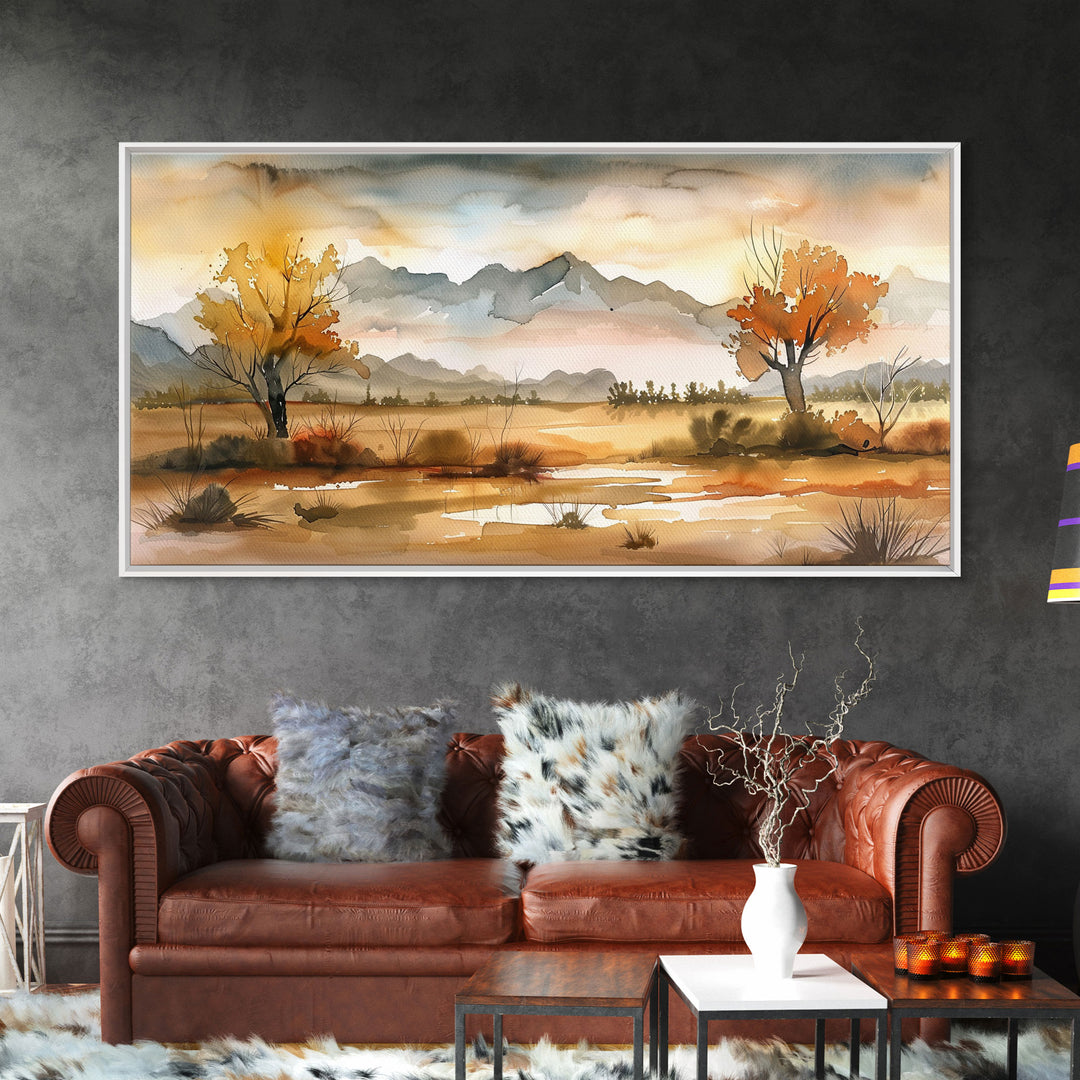 Sunset Over Desert Canyon and River, Stunning Framed Canvas Print for Home, Minimalist Wall Art, Nature Scenery Decor