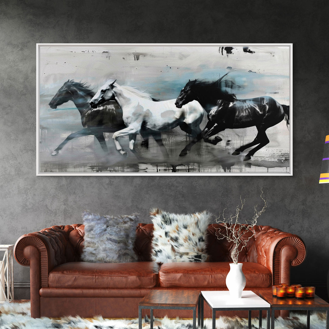 Stunning Trio of Horses Running in Field, Perfect for Living Room Art, Framed Canvas Print, Bedroom Decor, Home Decoration, Horse Lover Gift