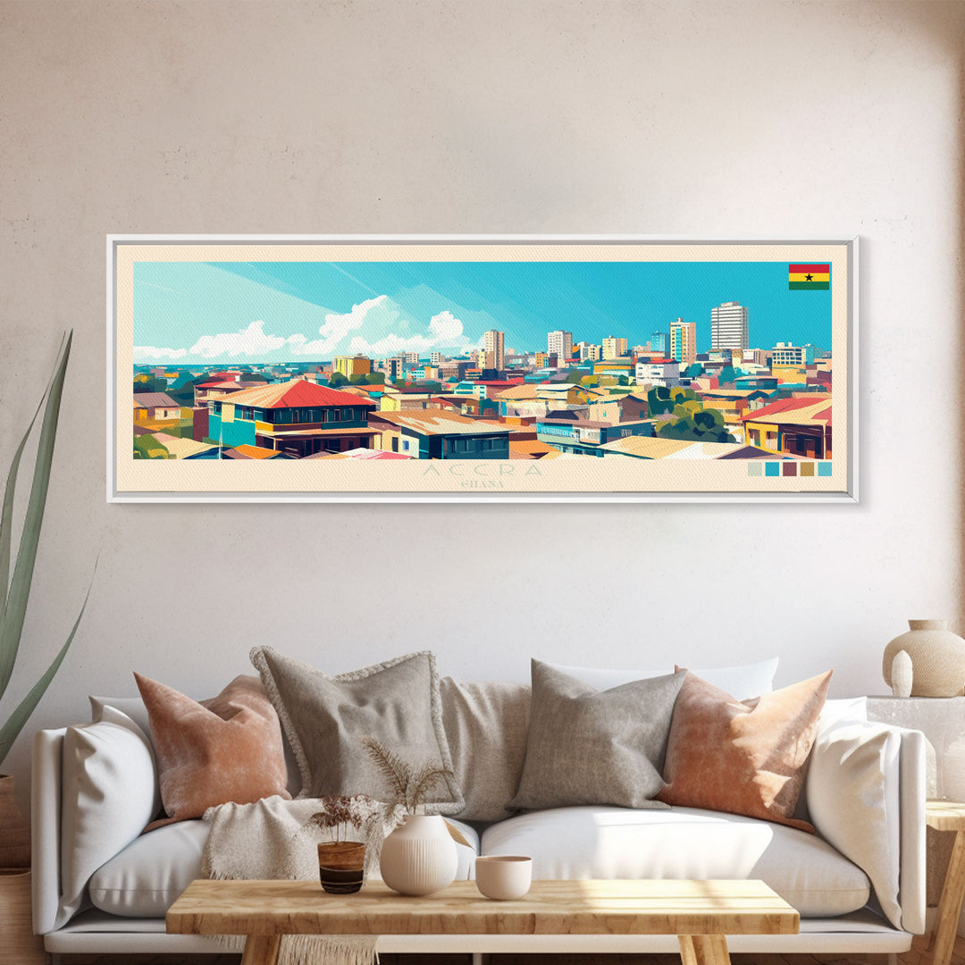 Accra, Ghana Travel Poster Panoramic Canvas Print, Accra, Ghana Painting, Ghana Art, Accra Travel Art, Guest Room Painting