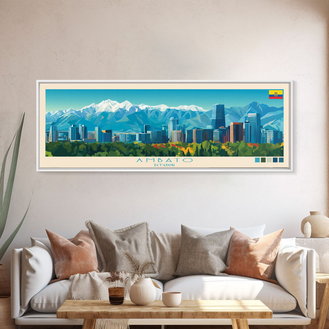 Ambato, Ecuador Panoramic Travel Poster Canvas Print, Ambato, Ecuador Painting, Ecuador Art, Ambato Travel Art, Guest Room Painting