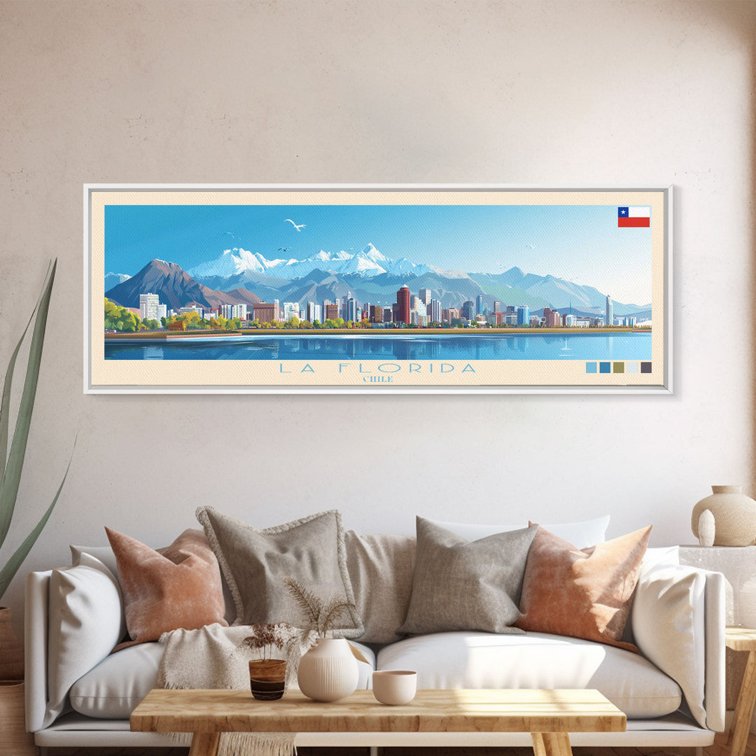 La Florida, Chile Panoramic Travel Poster Canvas Print, La Florida, Chile Painting, Chile Art, La Florida Travel Art, Living Room Painting