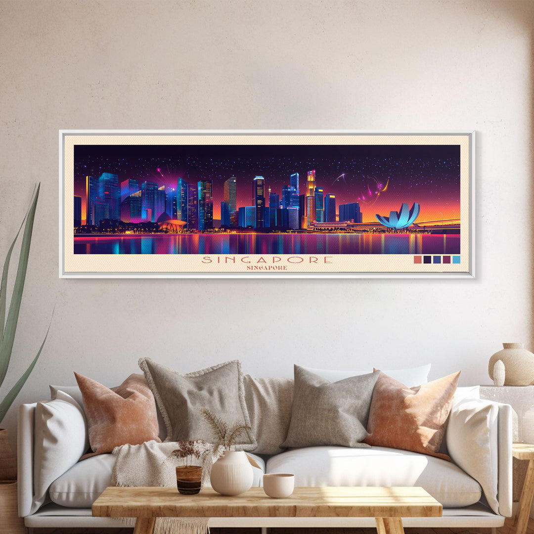 Singapore, Singapore Travel Poster Panoramic Canvas Print, Singapore, Singapore Painting, Singapore Art, Singapore Travel Art, Guest Room Painting