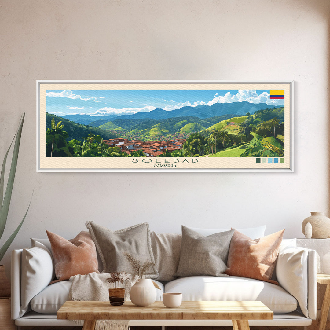 Soledad, Colombia Travel Poster Panoramic Canvas Print, Soledad, Colombia Painting, Colombia Art, Soledad Travel Art, Guest Room Painting