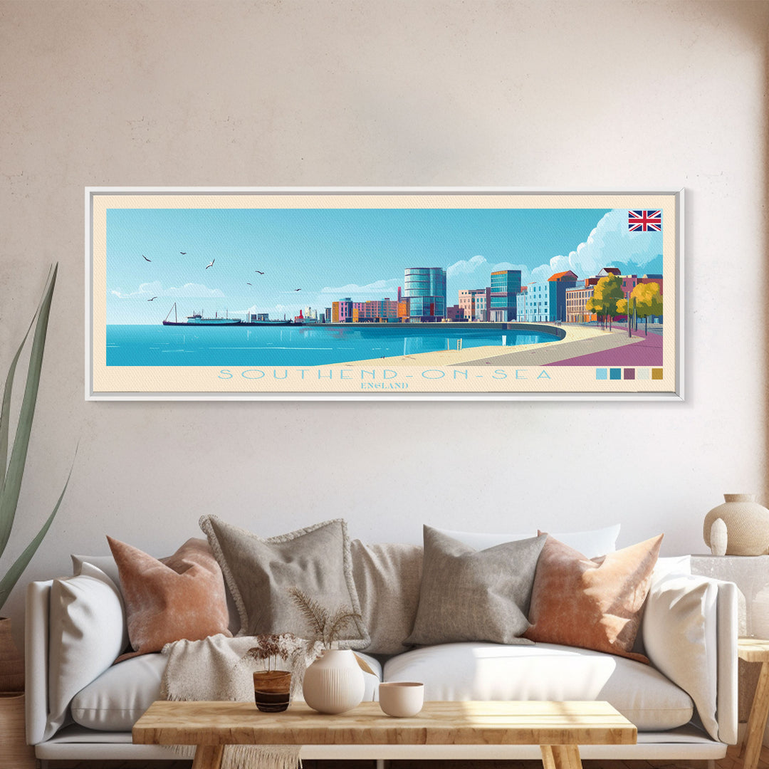 Southend-on-Sea, England Panoramic Travel Poster Canvas Print, Southend-on-Sea, England Painting, England Art, Southend-on-Sea Panoramic Travel Art, Travel Painting