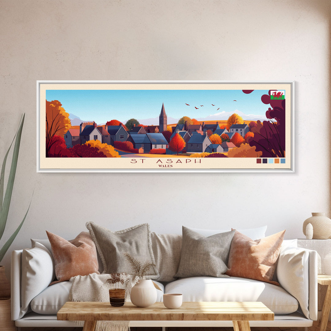 St Asaph, Wales Panoramic Travel Poster Canvas Print, St Asaph, Wales Painting, Wales Art, St Asaph Travel Art, Guest Room Painting