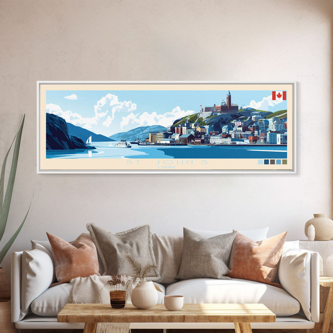 St. John's, Canada Travel Poster Panoramic Canvas Print, St. John's, Canada Painting, Canada Art, St. John's Travel Art, Guest Room Painting