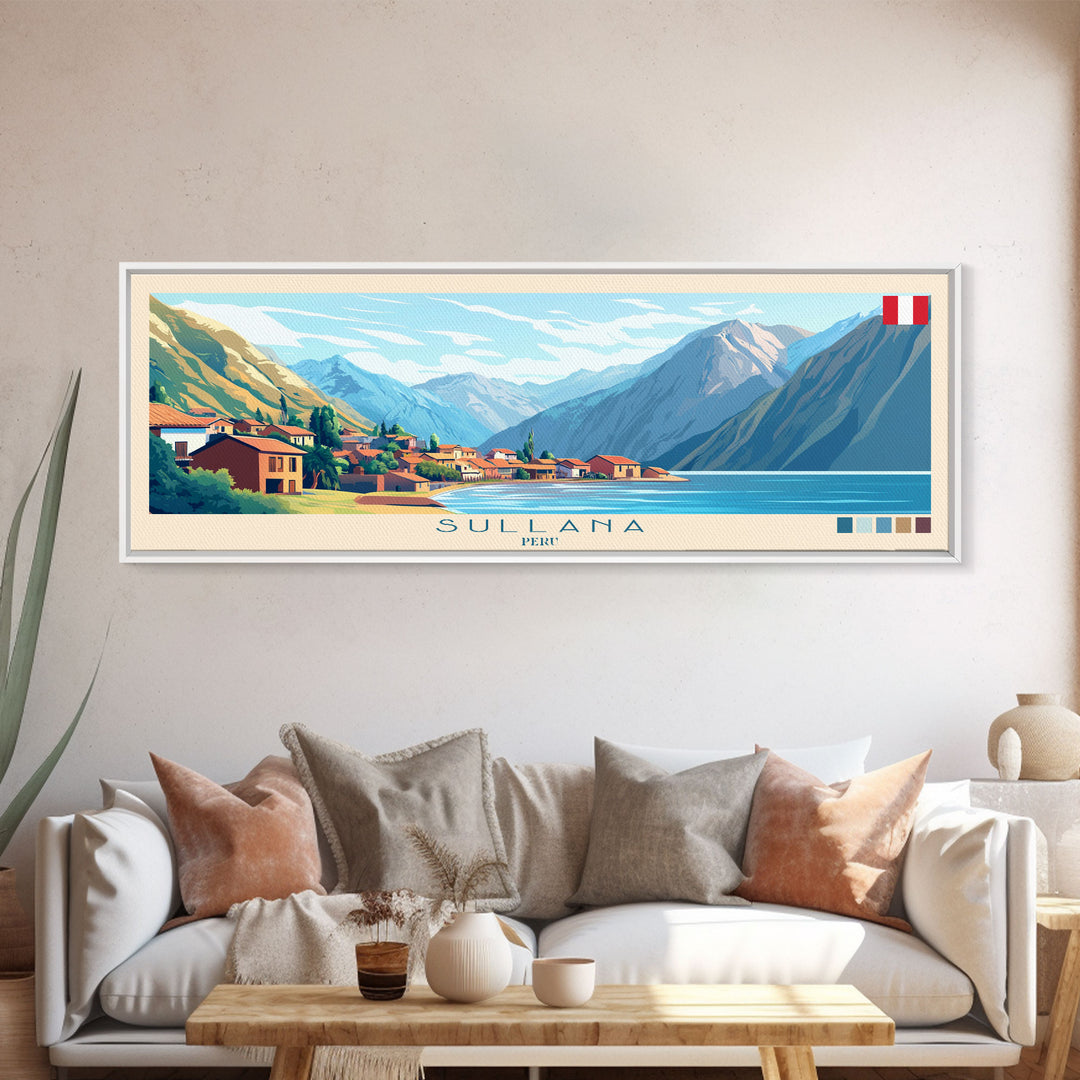 Sullana, Peru Panoramic Travel Poster Canvas Print, Sullana, Peru Painting, Peru Art, Sullana Panoramic Travel Art, Travel Painting