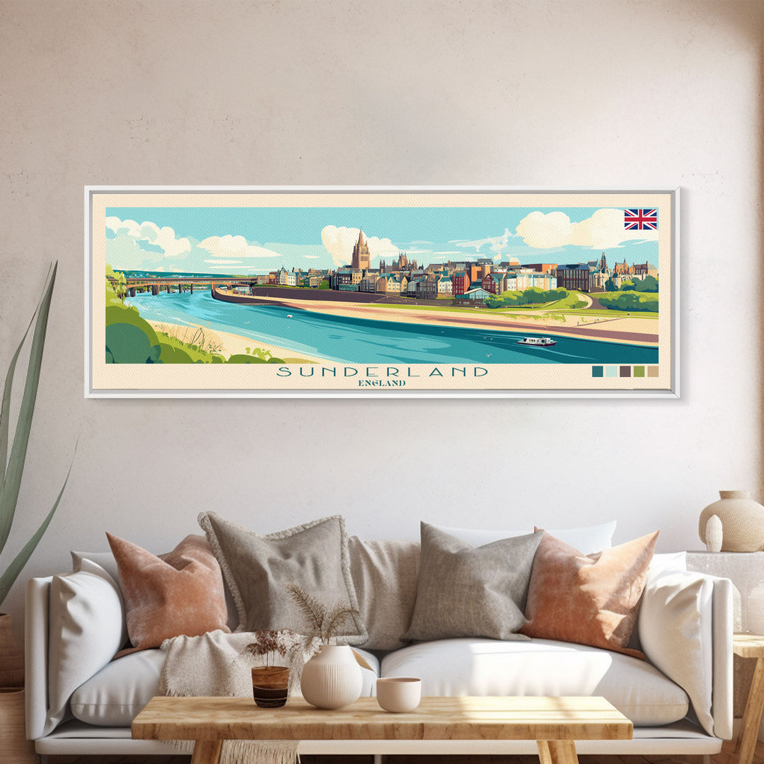 Sunderland, England Panoramic Travel Poster Canvas Print, Sunderland, England Painting, England Art, Sunderland Travel Art, Guest Room Painting