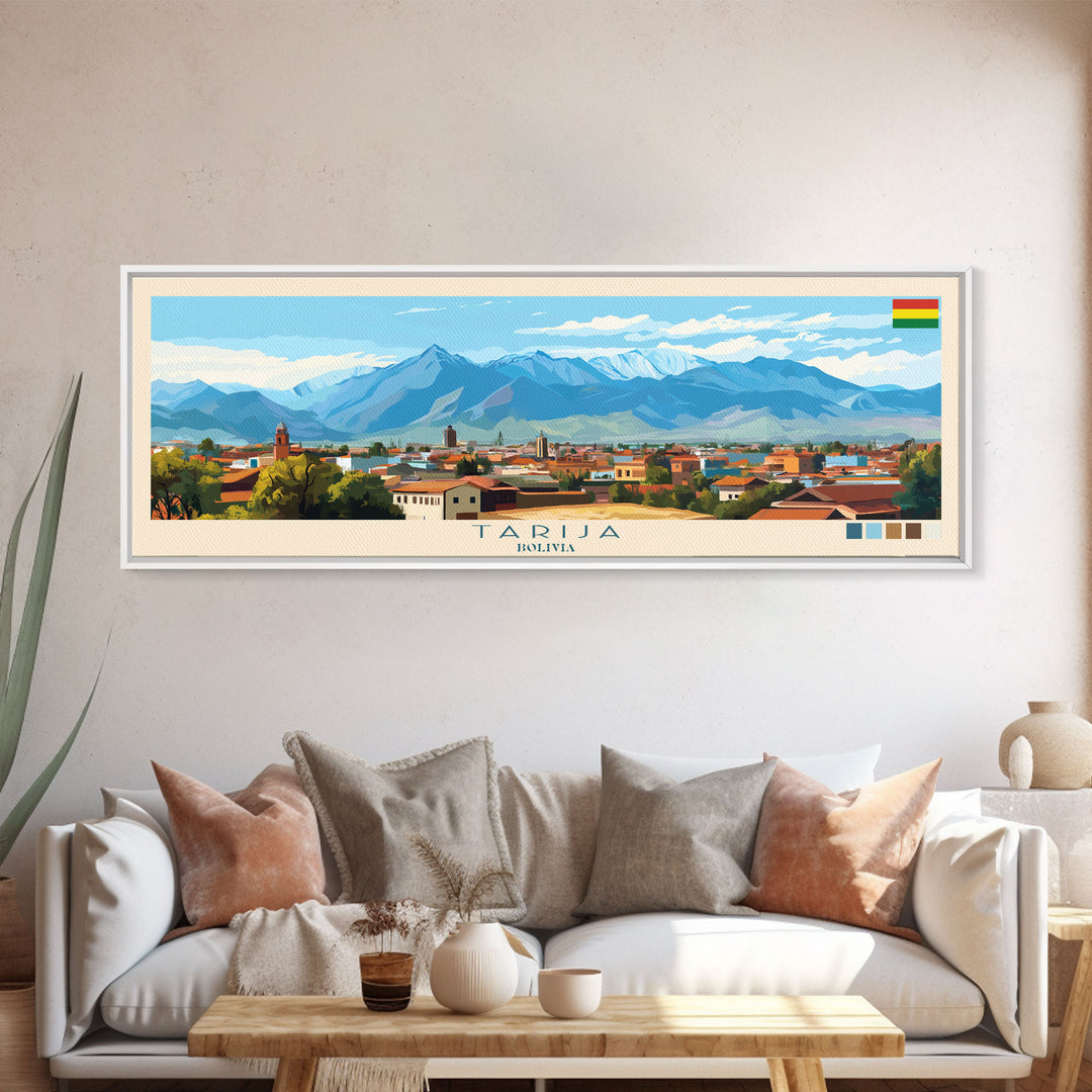 Tarija, Bolivia Panoramic Travel Poster Canvas Print, Tarija, Bolivia Painting, Bolivia Art, Tarija Travel Art, Living Room Painting