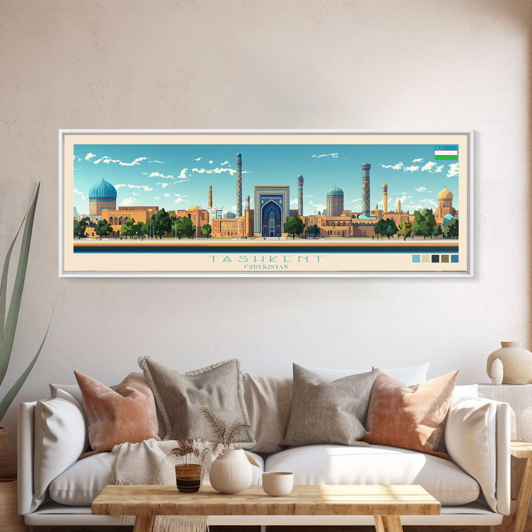 Tashkent, Uzbekistan Travel Poster Panoramic Canvas Print, Tashkent, Uzbekistan Painting, Uzbekistan Art, Tashkent Travel Art, Guest Room Painting