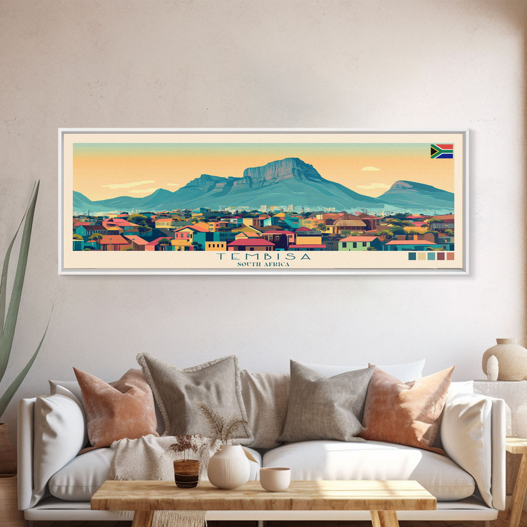 Tembisa, South Africa Panoramic Travel Poster Canvas Print, Tembisa, South Africa Painting, South Africa Art, Tembisa Travel Art, Guest Room Painting