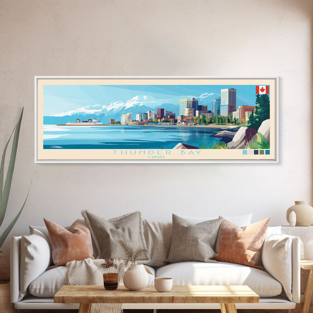 Thunder Bay, Canada Panoramic Travel Poster Canvas Print, Thunder Bay, Canada Painting, Canada Art, Thunder Bay Travel Art, Guest Room Painting