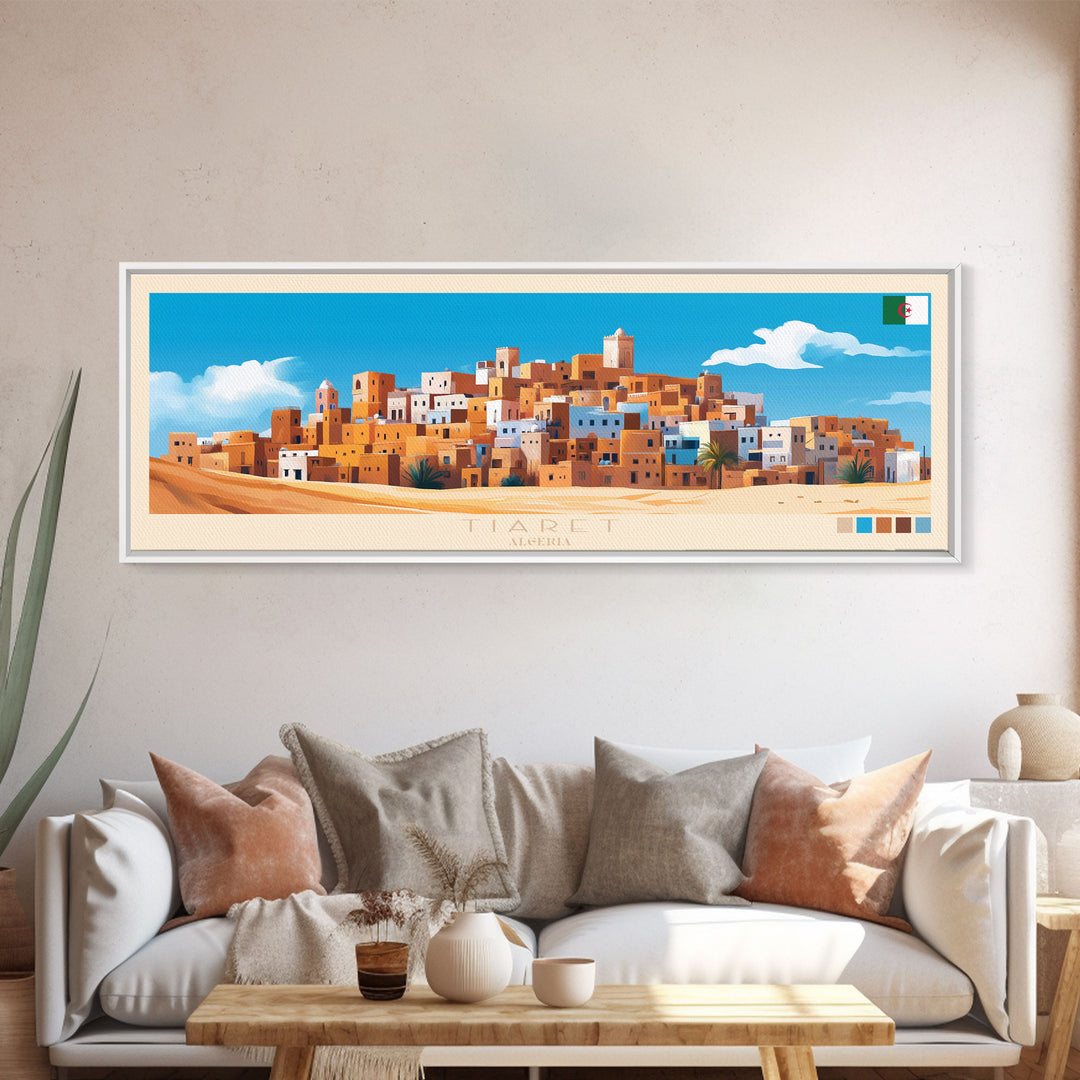 Tiaret, Algeria Panoramic Travel Poster Canvas Print, Tiaret, Algeria Painting, Algeria Art, Tiaret Panoramic Travel Art, Travel Painting