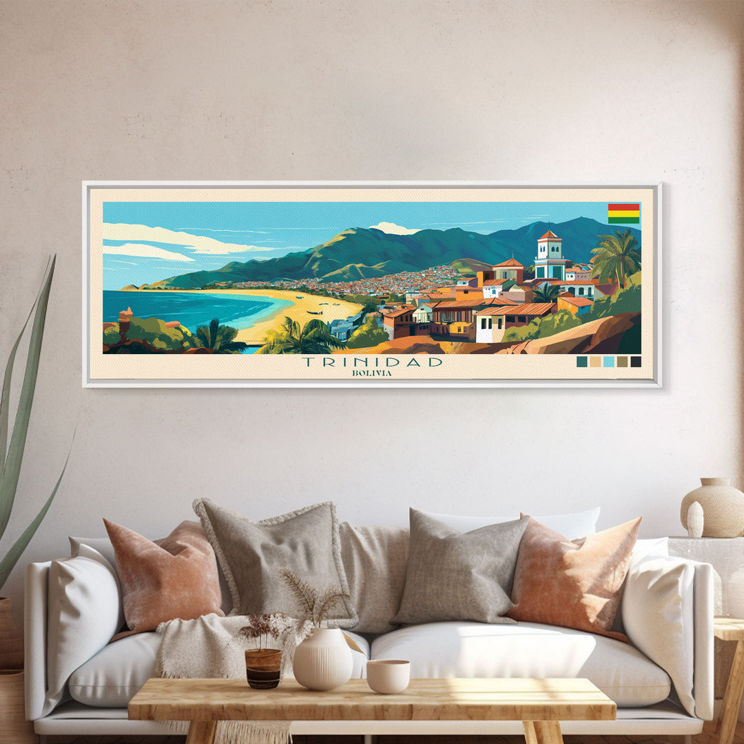 Trinidad, Bolivia Panoramic Travel Poster Canvas Print, Trinidad, Bolivia Painting, Bolivia Art, Trinidad Travel Art, Guest Room Painting