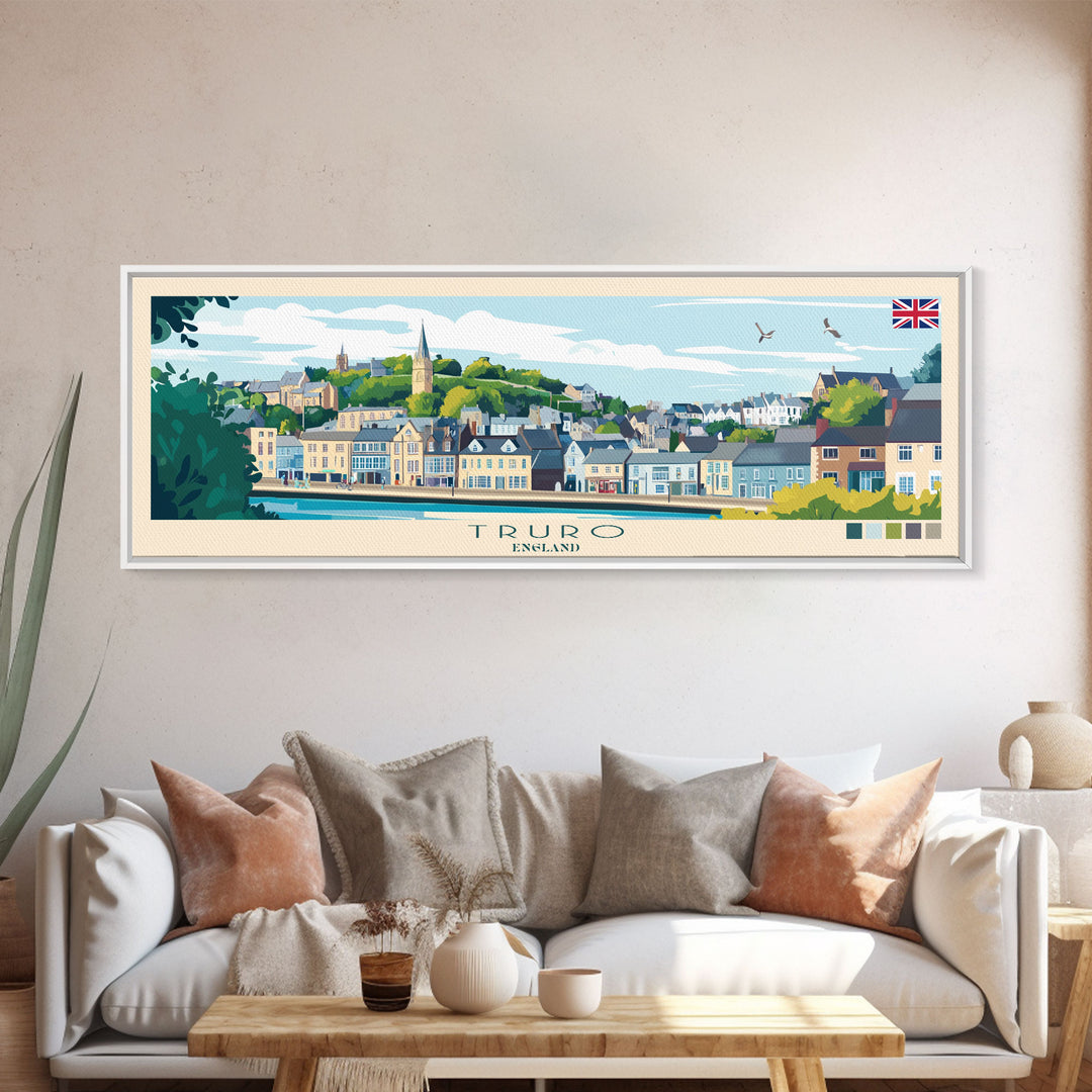 Truro, England Panoramic Travel Poster Canvas Print, Truro, England Painting, England Art, Truro Travel Art, Living Room Painting