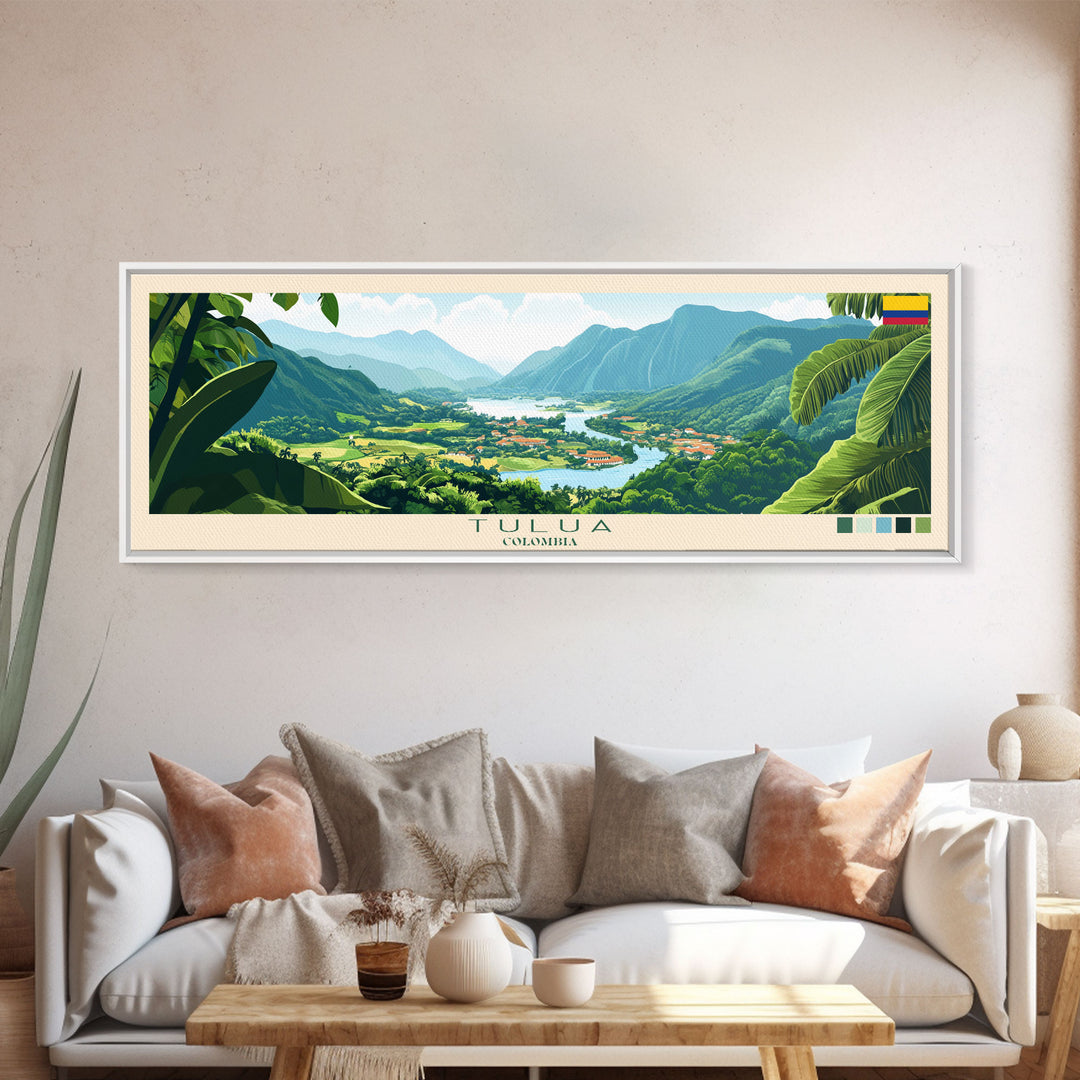 Tulua, Colombia Travel Poster Panoramic Canvas Print, Tulua, Colombia Painting, Colombia Art, Tulua Travel Art, Guest Room Painting