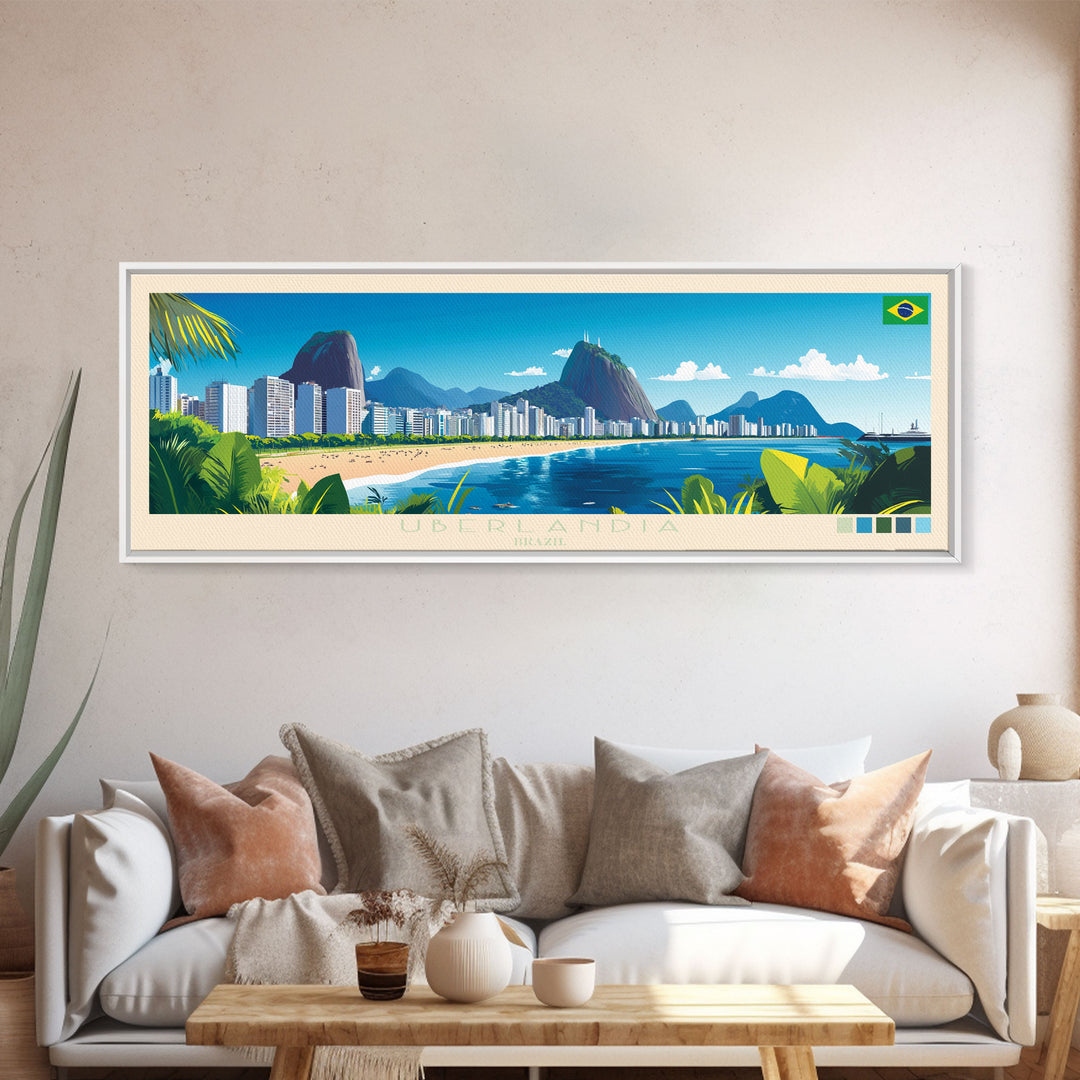 Uberlandia, Brazil Panoramic Travel Poster Canvas Print, Uberlandia, Brazil Painting, Brazil Art, Uberlandia Travel Art, Guest Room Painting