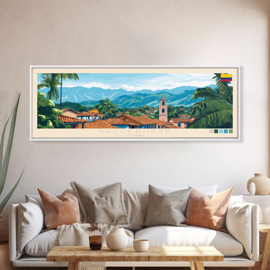 Valledupar, Colombia Travel Poster Panoramic Canvas Print, Valledupar, Colombia Painting, Colombia Art, Valledupar Travel Art, Guest Room Painting