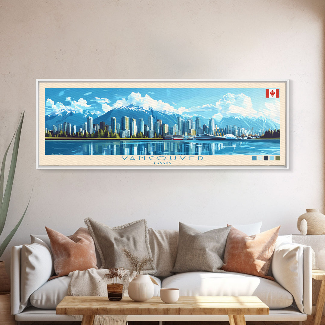 Vancouver, Canada Panoramic Travel Poster Canvas Print, Vancouver, Canada Painting, Canada Art, Vancouver Travel Art, Guest Room Painting