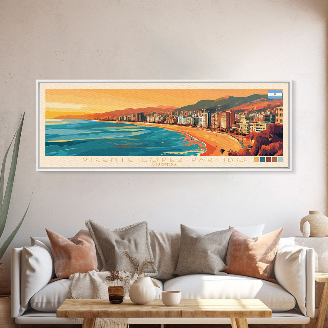 Vicente Lopez Partido, Argentina Panoramic Travel Poster Canvas Print, Vicente Lopez Partido, Argentina Painting, Argentina Art, Vicente Lopez Partido Travel Art, Living Room Painting