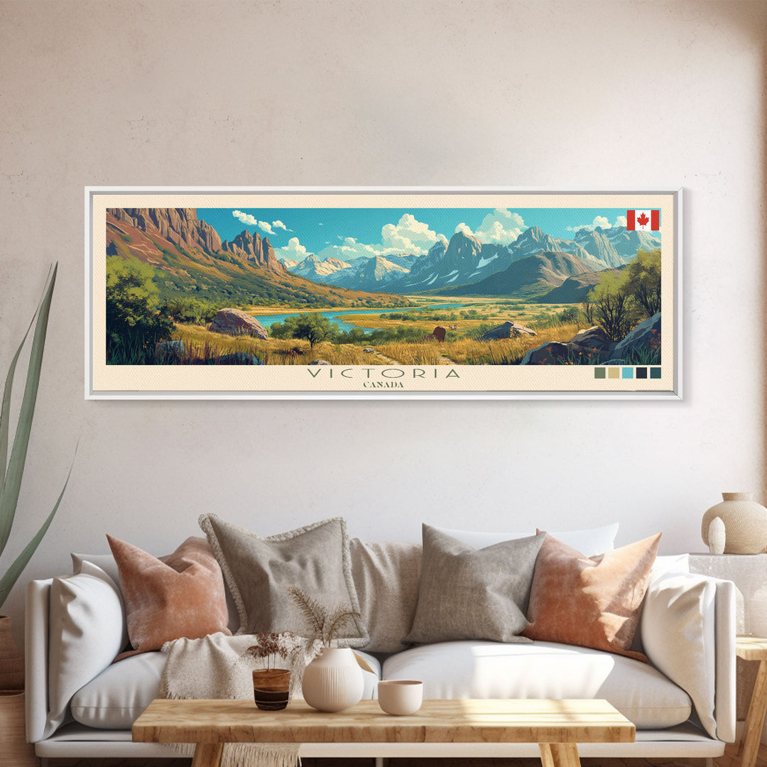 Victoria, Canada Travel Poster Panoramic Canvas Print, Victoria, Canada Painting, Canada Art, Victoria Travel Art, Guest Room Painting