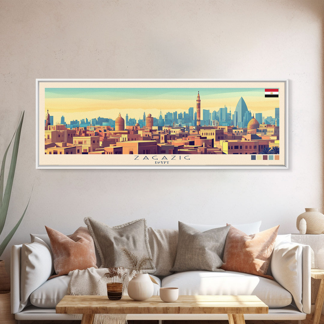 Zagazig, Egypt Panoramic Travel Poster Canvas Print, Zagazig, Egypt Painting, Egypt Art, Zagazig Panoramic Travel Art, Travel Painting