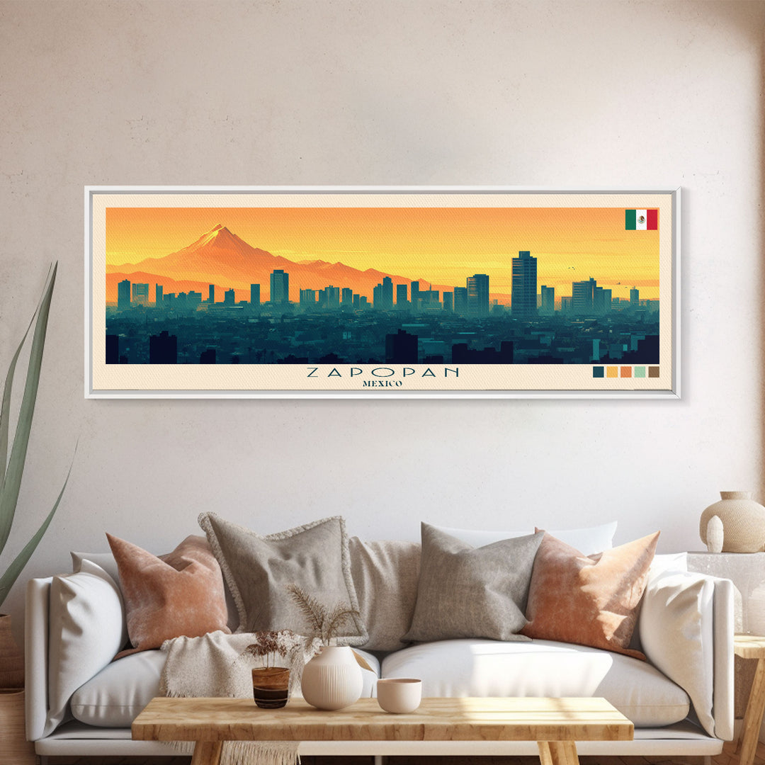 Zapopan, Mexico Panoramic Travel Poster Canvas Print, Zapopan, Mexico Painting, Mexico Art, Zapopan Travel Art, Guest Room Painting