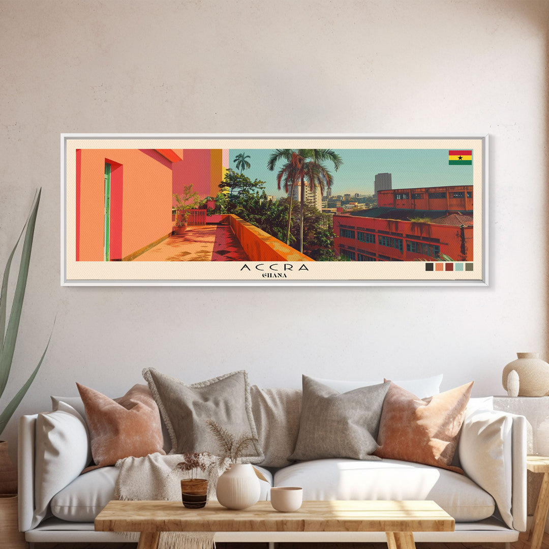 Accra, Ghana Panoramic Canvas Print, Accra, Ghana Painting, Ghana Art, Accra Travel Poster, Travel Art, Guest Room Painting