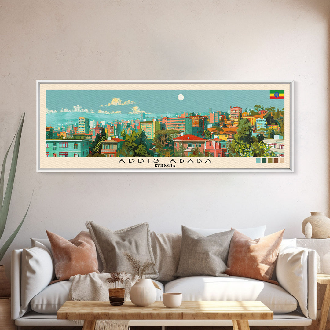 Addis Ababa, Ethiopia Panoramic Canvas Print, Addis Ababa, Ethiopia Painting, Ethiopia Art, Addis Ababa Travel Poster, Travel Art, Housewarming Gift