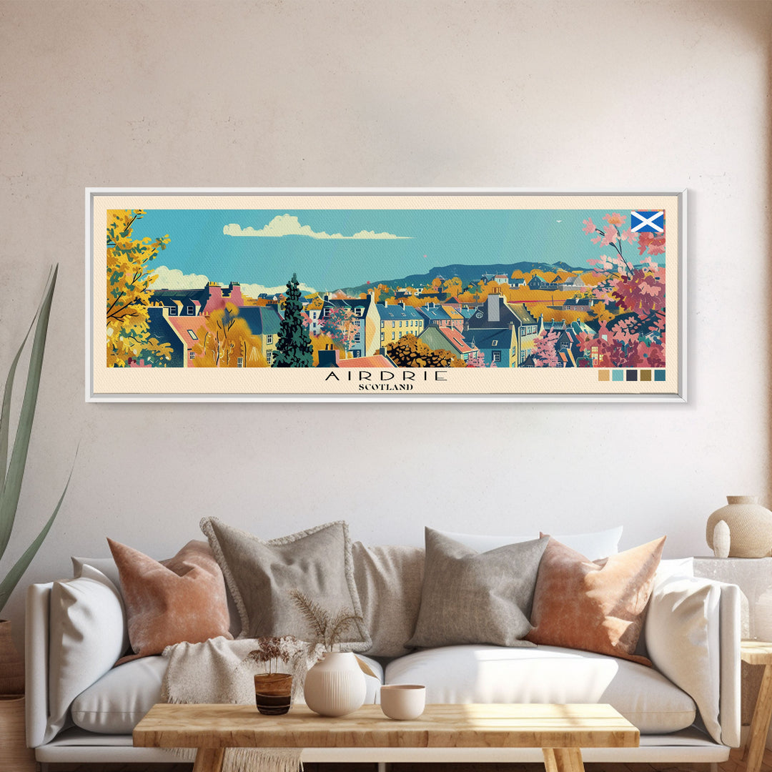 Airdrie, Scotland Panoramic Canvas Print, Airdrie, Scotland Painting, Scotland Art, Airdrie Travel Poster, Travel Art, Living Room Painting