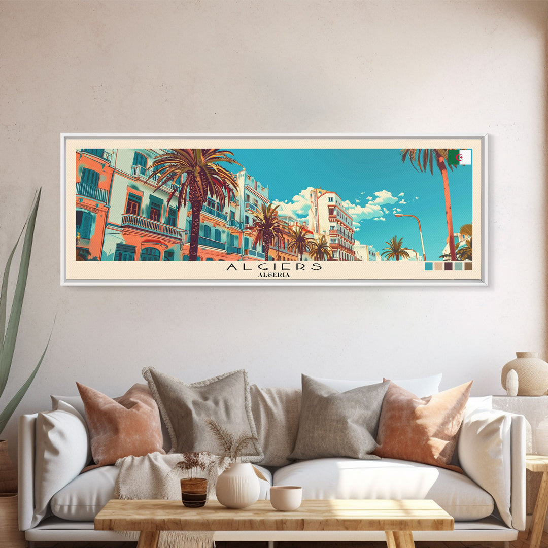 Algiers, Algeria Panoramic Canvas Print, Algiers, Algeria Painting, Algeria Art, Algiers Travel Poster, Travel Art, Guest Room Painting