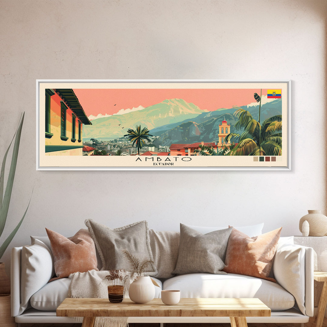 Ambato, Ecuador Panoramic Canvas Print, Ambato, Ecuador Painting, Ecuador Art, Ambato Travel Poster, Travel Art, Housewarming Gift