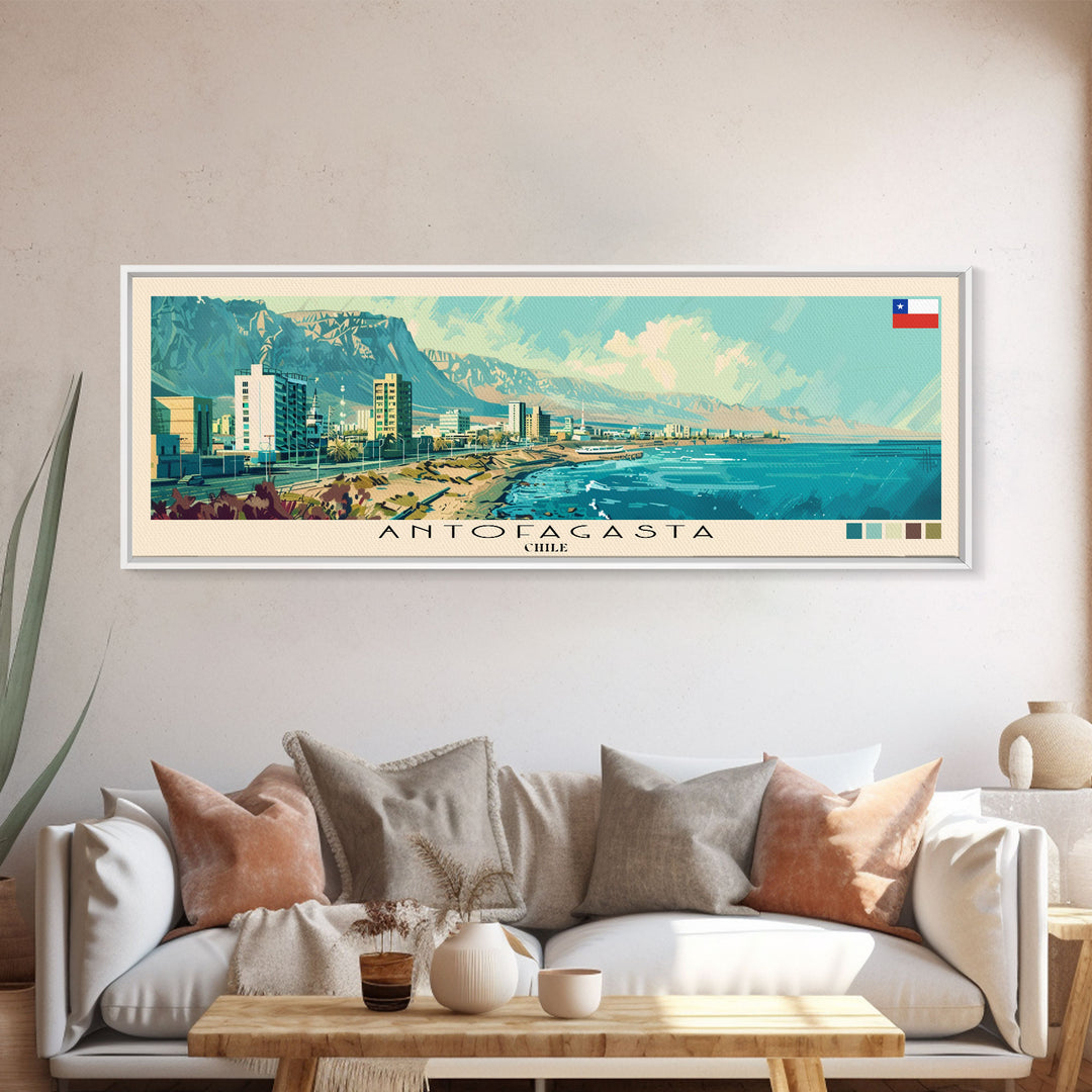 Antofagasta, Chile Panoramic Canvas Print, Antofagasta, Chile Painting, Chile Art, Antofagasta Travel Poster, Travel Art, Housewarming Gift