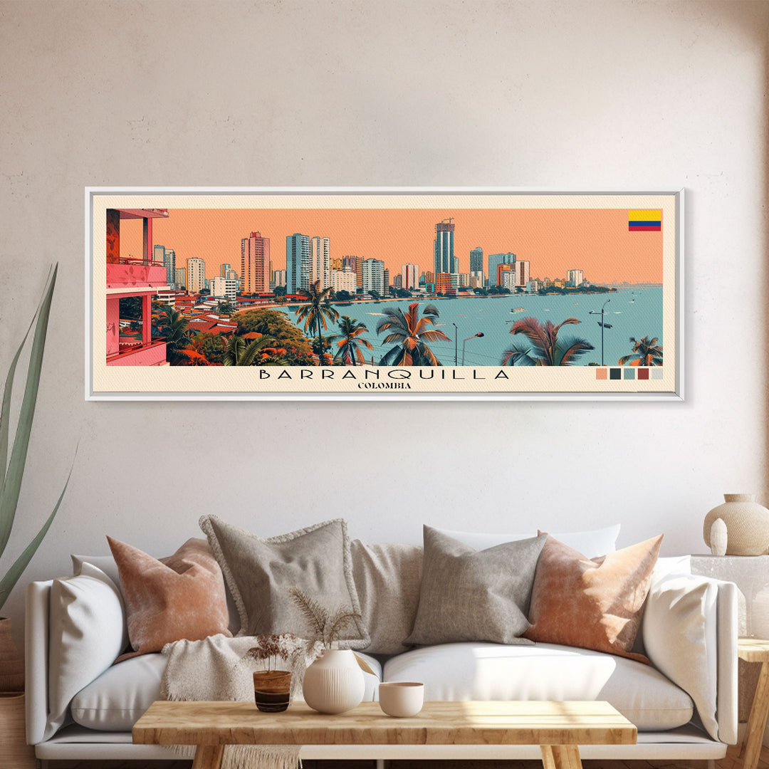 Barranquilla, Colombia Panoramic Canvas Print, Barranquilla, Colombia Painting, Colombia Art, Barranquilla Travel Poster, Travel Art, Guest Room Painting