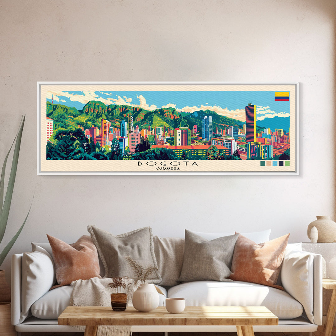 Bogota, Colombia Panoramic Canvas Print, Bogota, Colombia Painting, Colombia Art, Bogota Travel Poster, Travel Art, Living Room Painting