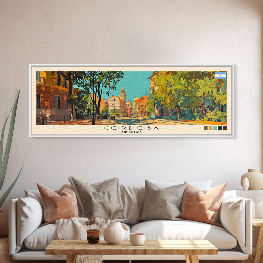 Cordoba, Argentina Panoramic Canvas Print, Cordoba, Argentina Painting, Argentina Art, Cordoba Travel Poster, Travel Art, Housewarming Gift