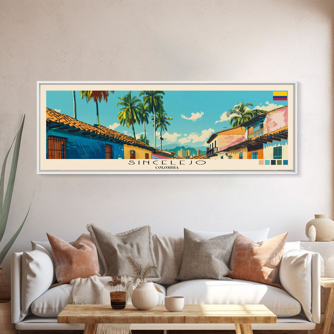 Sincelejo, Colombia Panoramic Canvas Print, Sincelejo, Colombia Painting, Colombia Art, Sincelejo Travel Poster, Travel Art, Living Room Painting