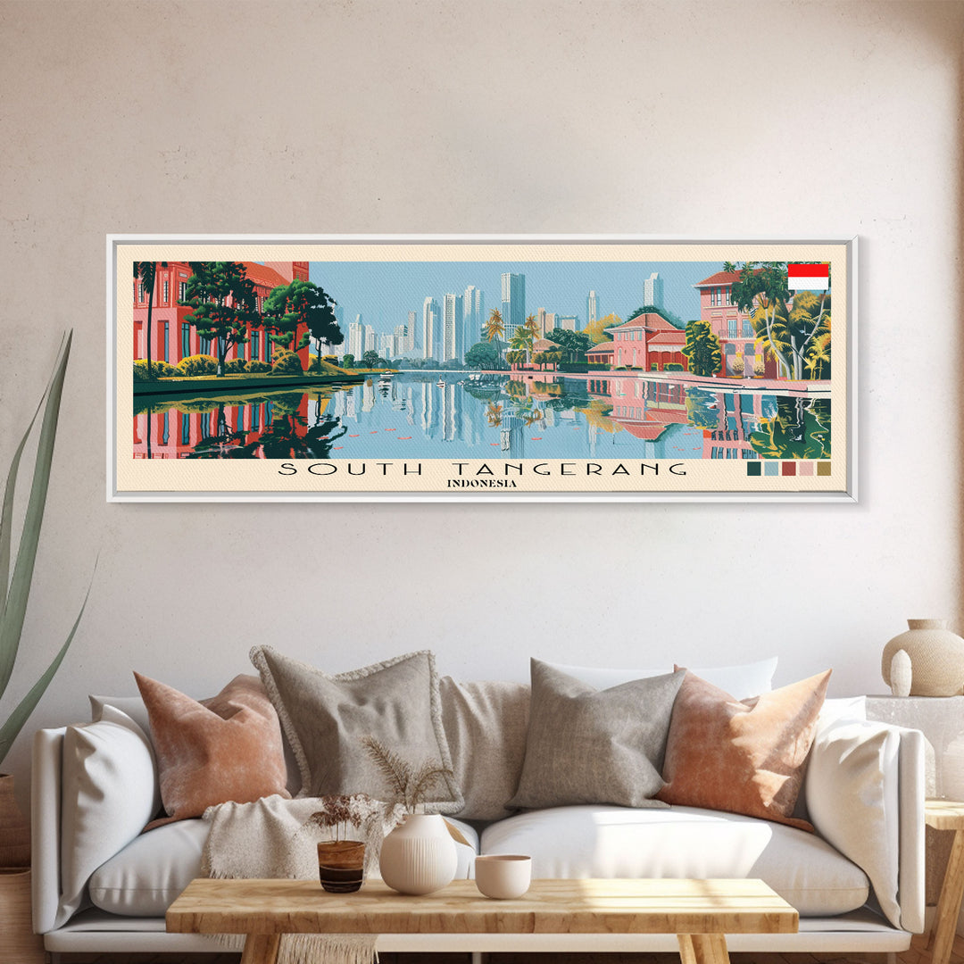 South Tangerang, Indonesia Panoramic Canvas Print, South Tangerang, Indonesia Painting, Indonesia Art, South Tangerang Travel Poster, Travel Art, Guest Room Painting