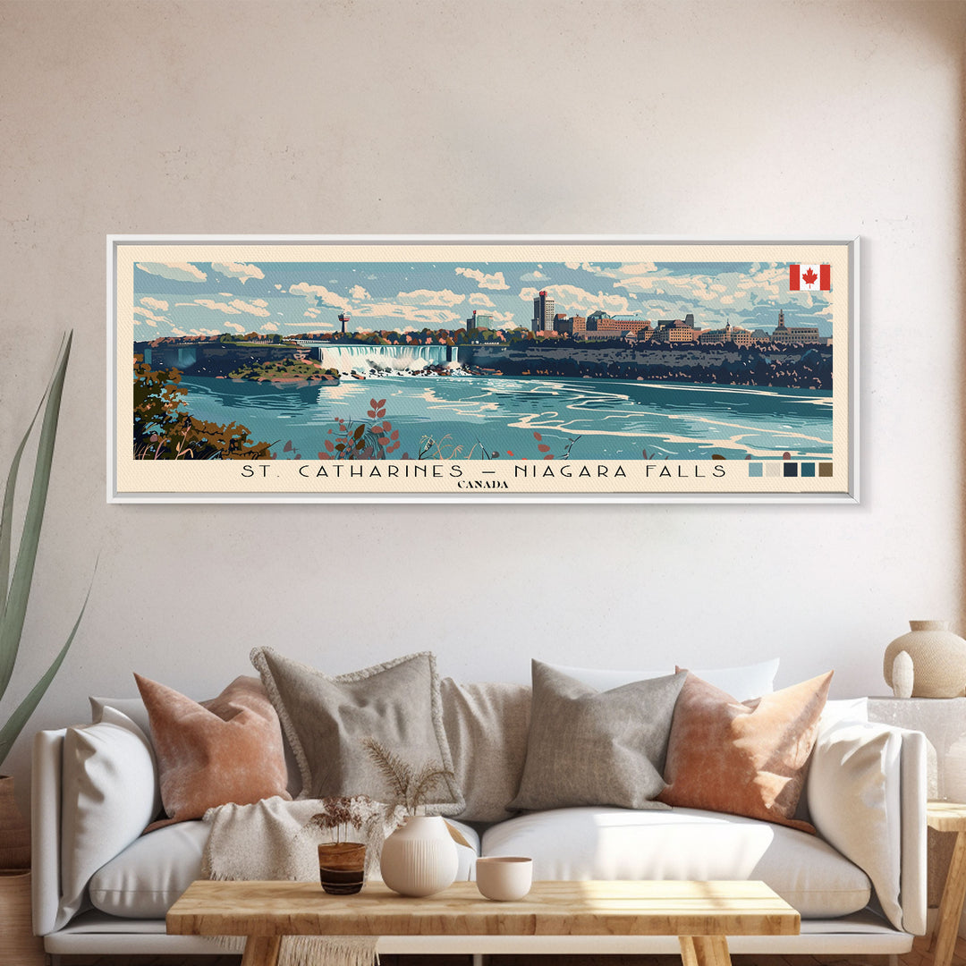 St. Catharines – Niagara Falls, Canada Panoramic Canvas Print, St. Catharines – Niagara Falls, Canada Painting, Canada Art, St. Catharines – Niagara Falls Travel Poster, Travel Art, Housewarming Gift