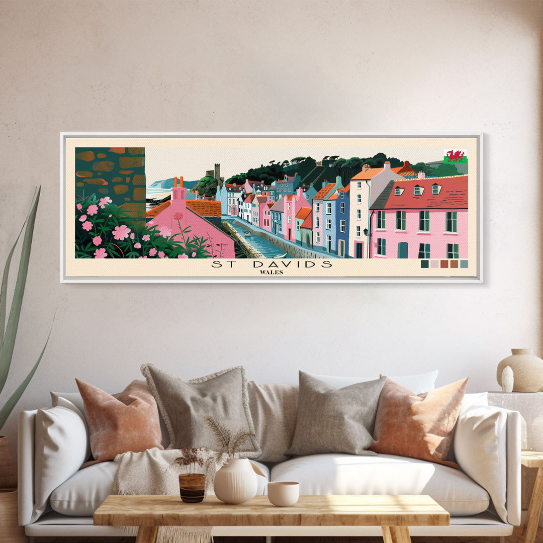 St Davids, Wales Panoramic Canvas Print, St Davids, Wales Painting, Wales Art, St Davids Travel Poster, Travel Art, Living Room Painting