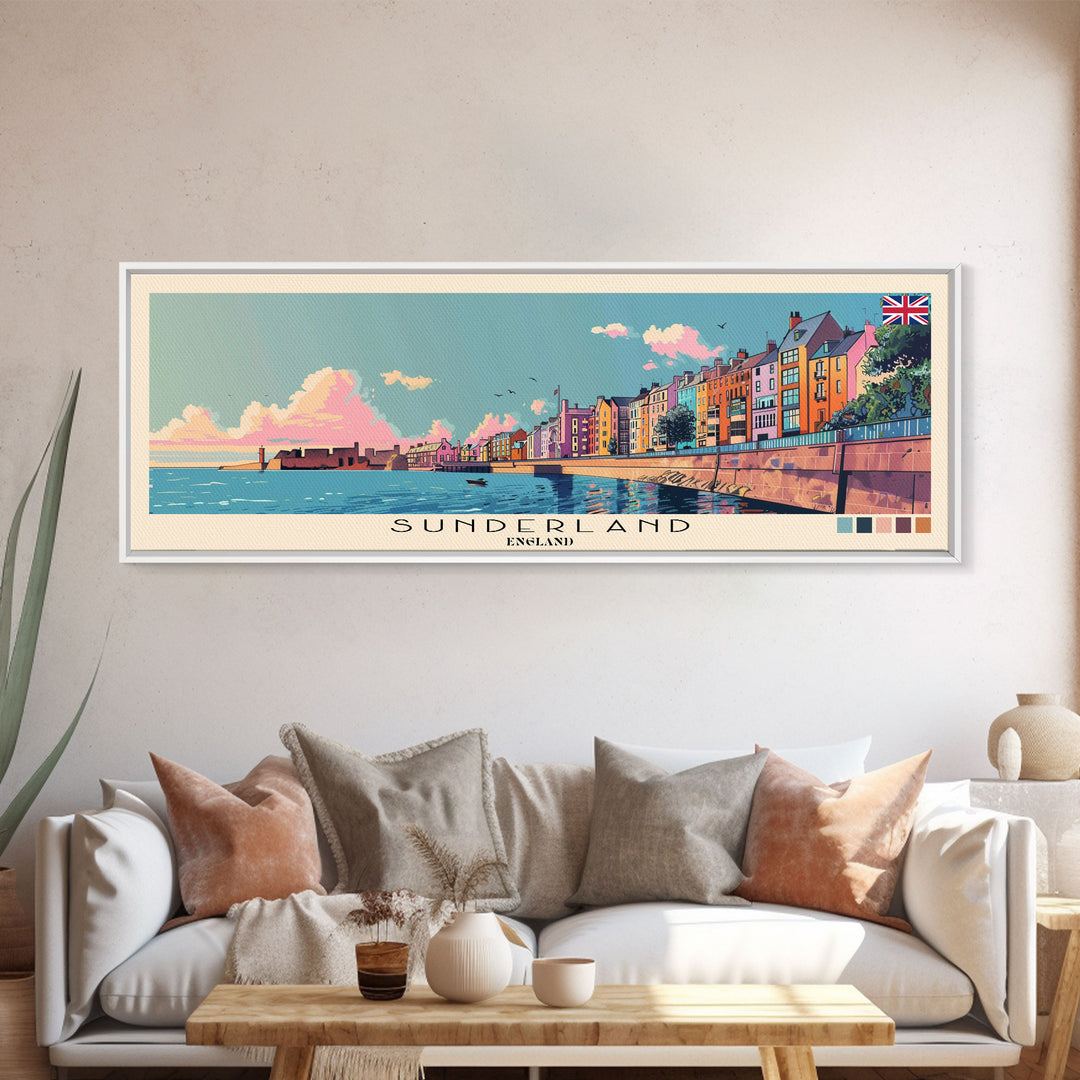 Sunderland, England Panoramic Canvas Print, Sunderland, England Painting, England Art, Sunderland Travel Poster, Travel Art, Housewarming Gift