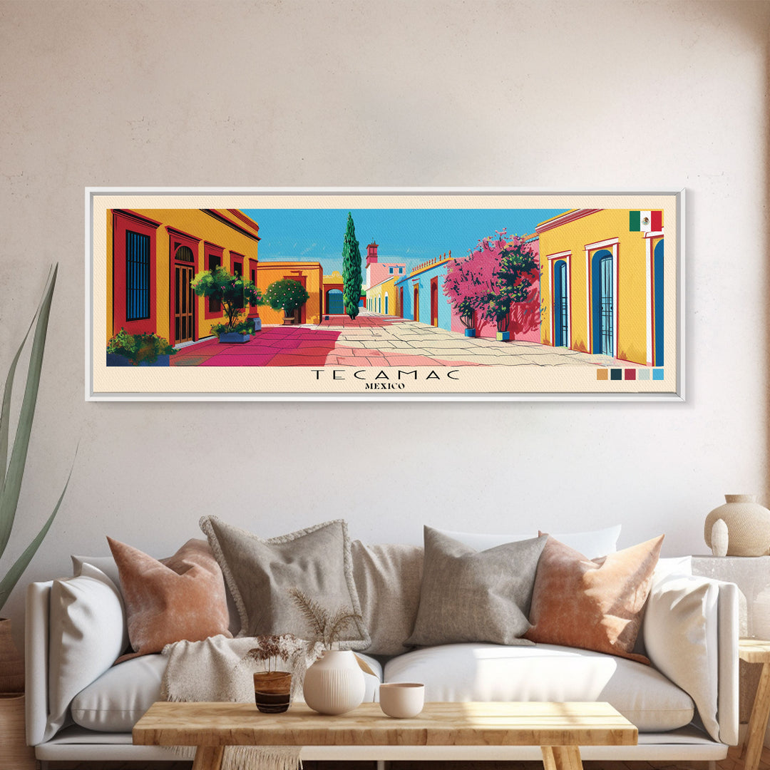 Tecamac, Mexico Panoramic Canvas Print, Tecamac, Mexico Painting, Mexico Art, Tecamac Travel Poster, Travel Art, Vacation Gift